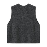 Grå ærmeløs vest i meleret strik set bagfra – Zannap Knit i Dark Grey Melange