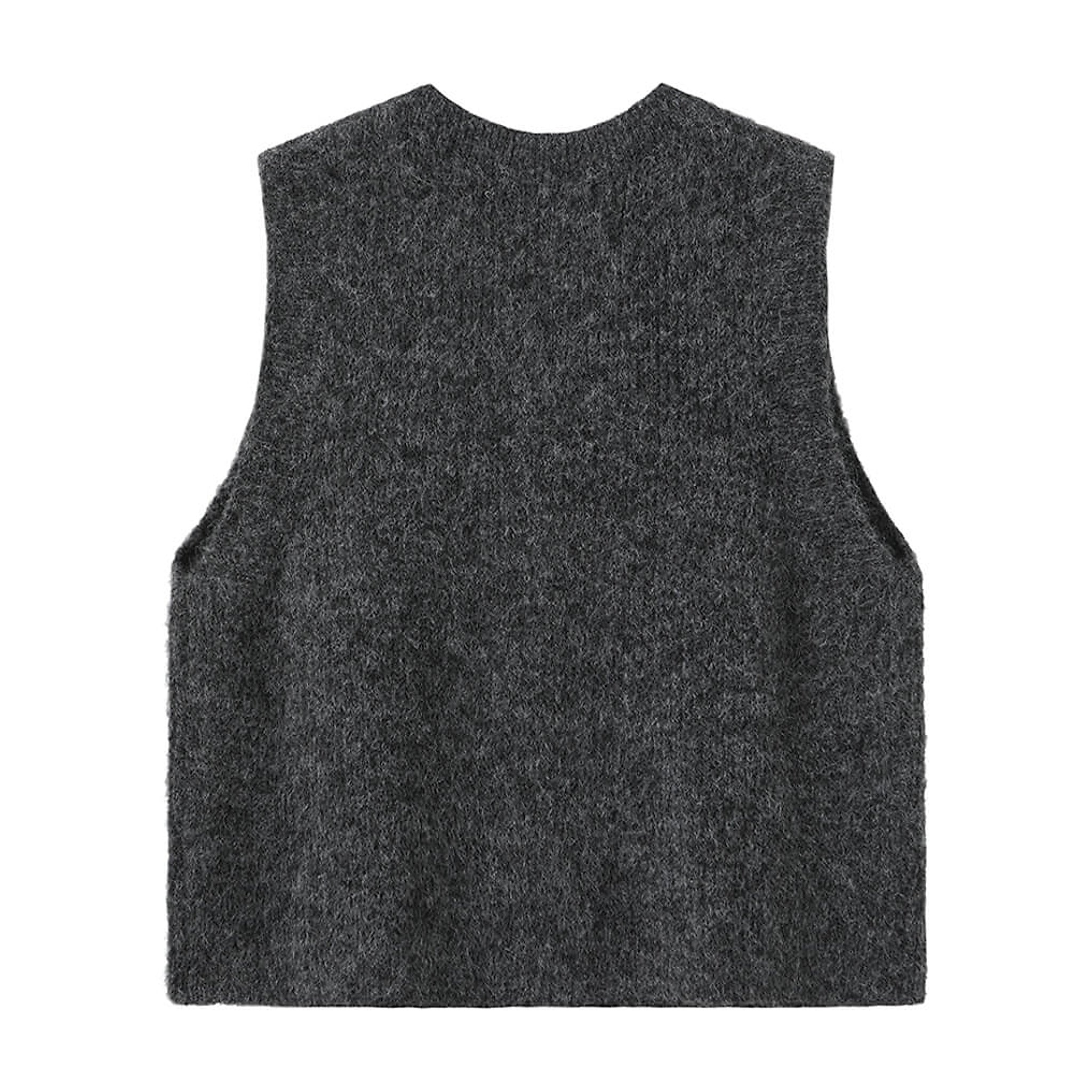 Grå ærmeløs vest i meleret strik set bagfra – Zannap Knit i Dark Grey Melange