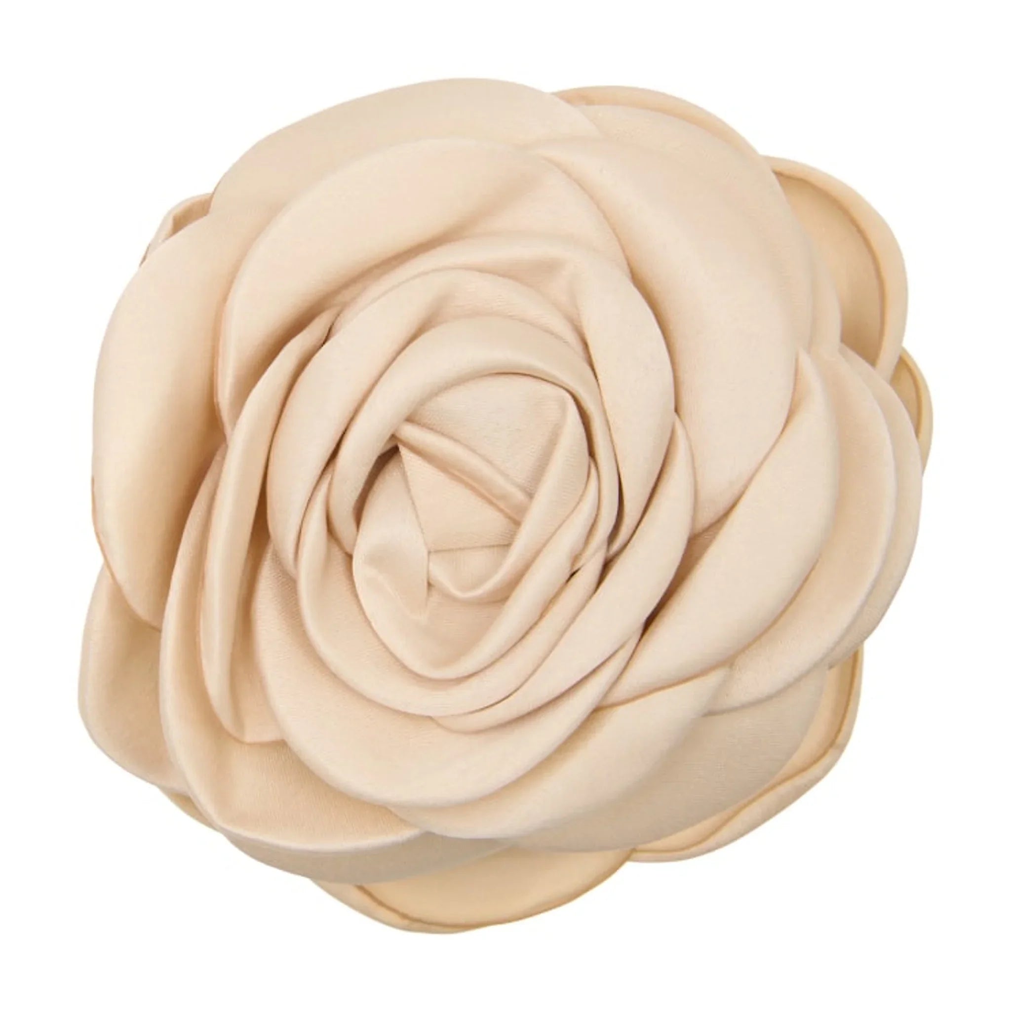 Beige håraccessories fra Pico: hårklemme med stor rose i satin, set forfra på hvid baggrund