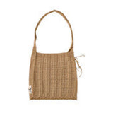 Beige taske Long Rosalia Bag fra Pico i vævet polyester med lodrette riller, bindebånd i siden og lang rem, forfra