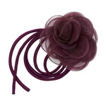 Organza Rose String håraccessories i lilla Dark Plum med lang snor, set forfra