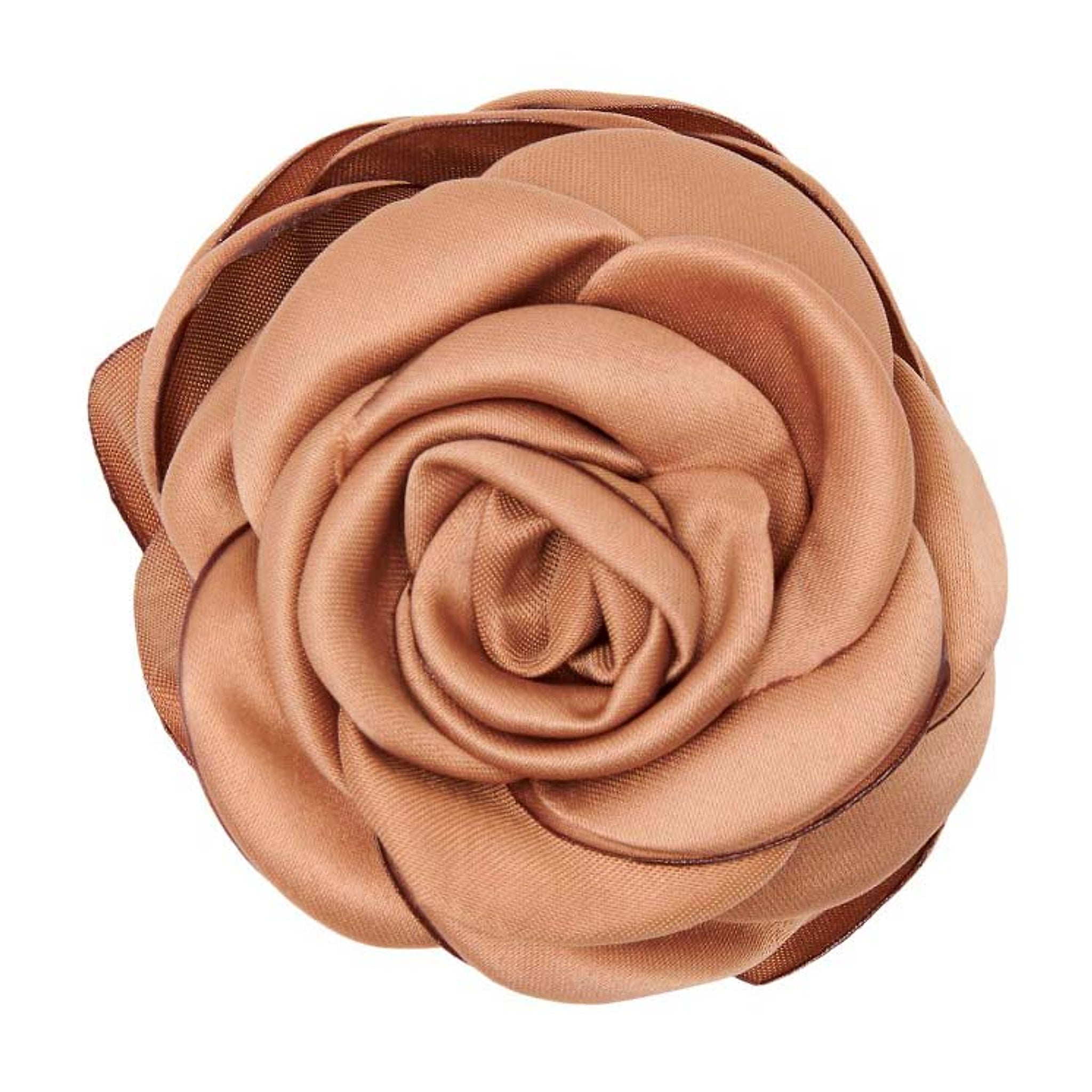 Beige håraccessories fra Pico i farven Latte: rose i blank satin set forfra