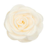 Hvid hårklemme fra Pico med rose i satin i farven Ivory, set ovenfra med lag af kronblade