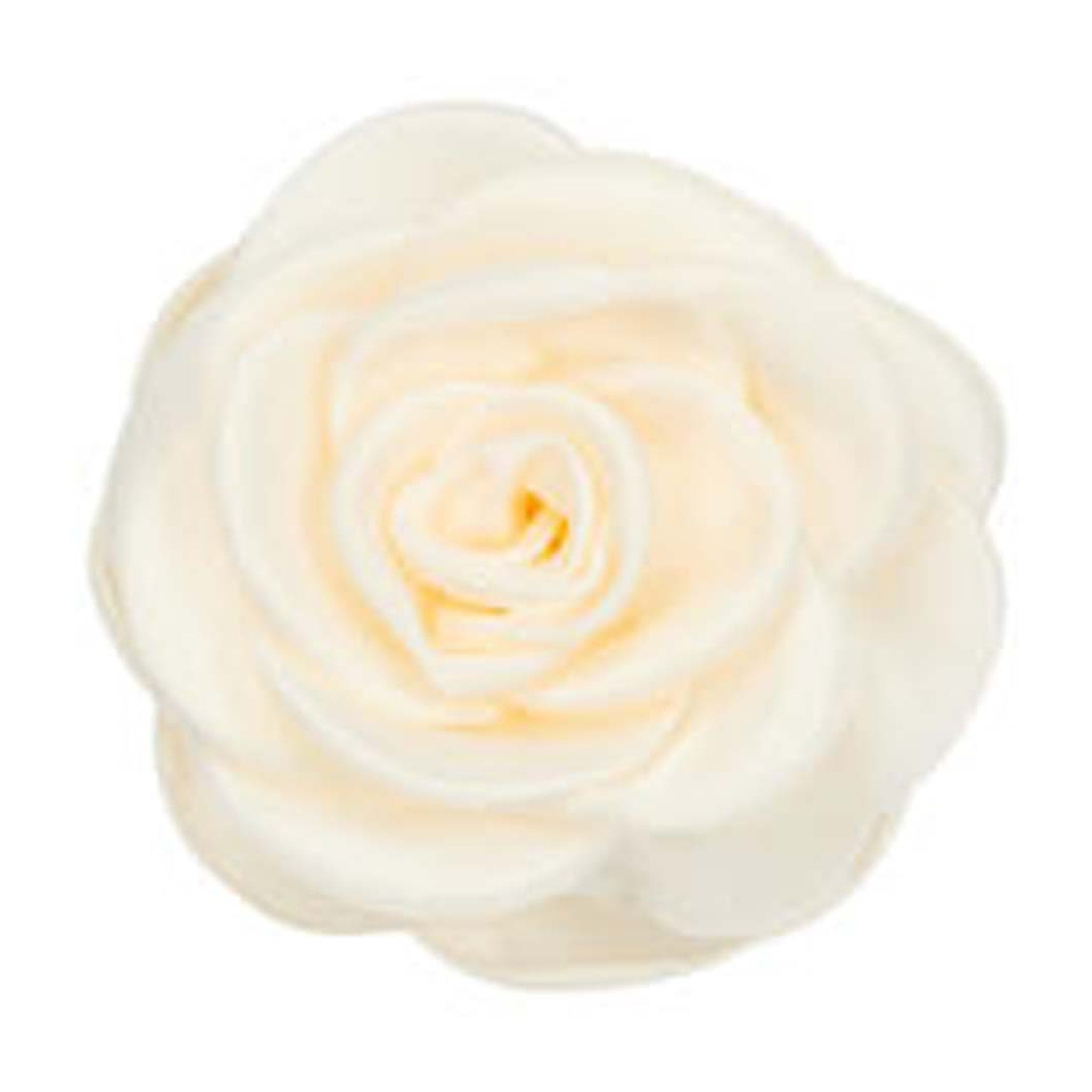 Hvid hårklemme fra Pico med rose i satin i farven Ivory, set ovenfra med lag af kronblade