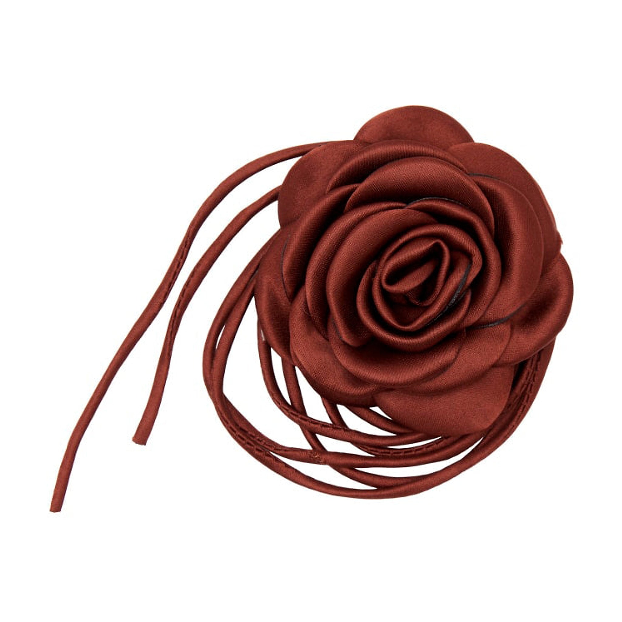 Brun satinrose med langt bindebånd i samme farve, Small Satin Rose String i Chocolate fra Pico