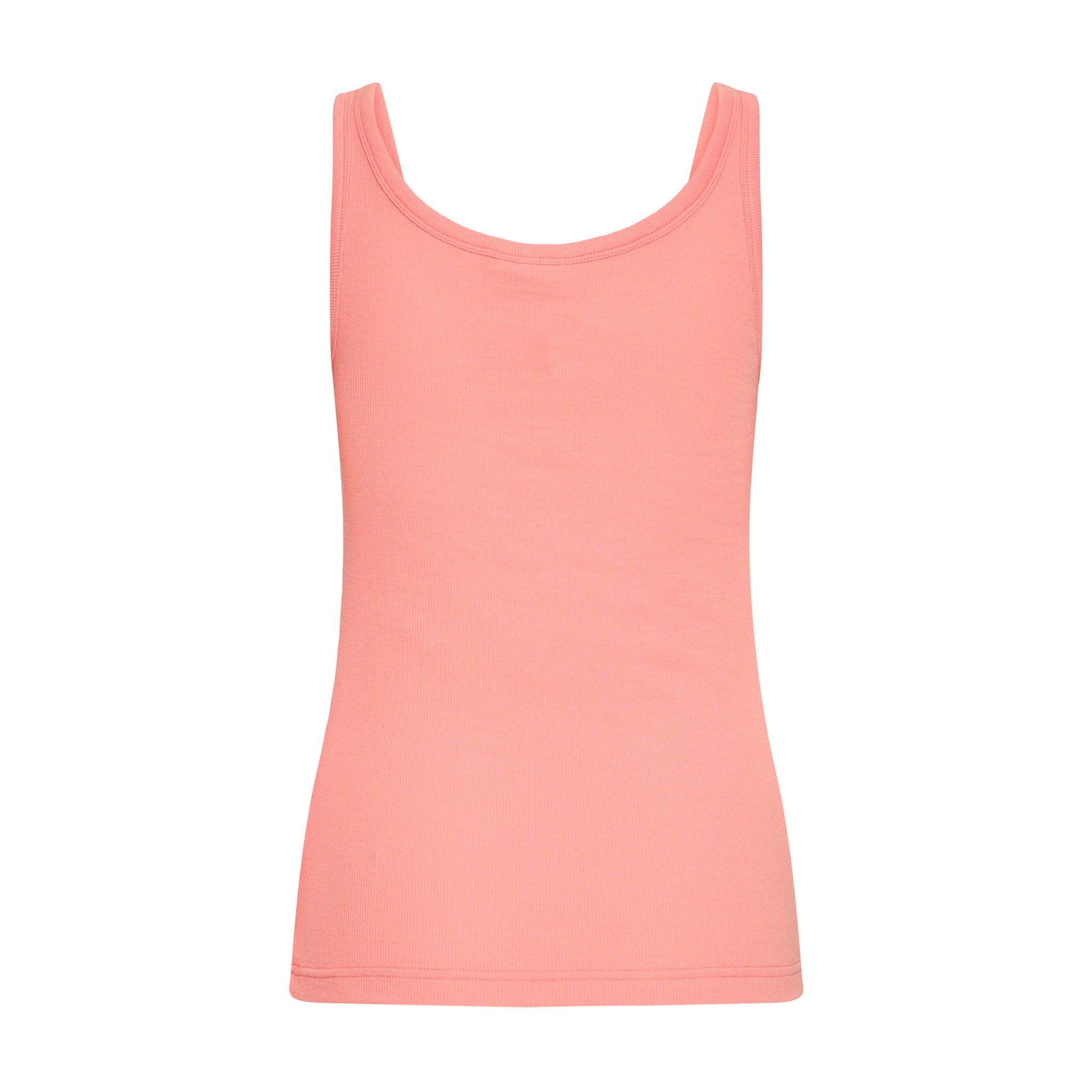 Pink ribbet top fra Pulz med brede stropper og rund udskæring, set bagfra