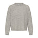 Grå meleret pullover fra Pulz med rund hals og synlige sømme, set forfra