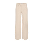 Beige wide leg bukser fra Pulz med høj talje, bæltestropper og pressefolder set forfra