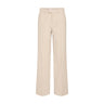 Beige wide leg bukser fra Pulz med høj talje, bæltestropper og pressefolder set forfra