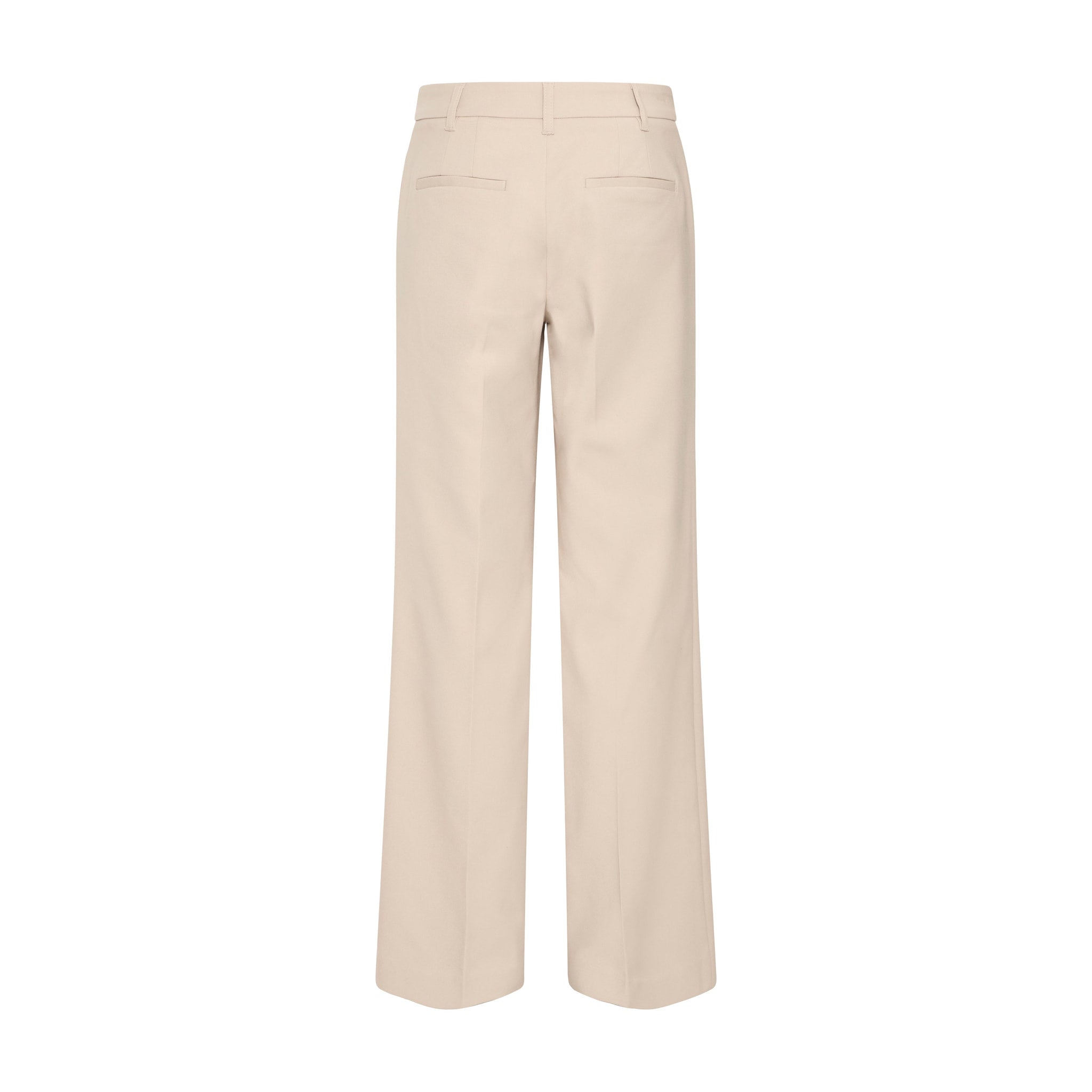 Beige wide leg bukser fra Pulz set bagfra med to baglommer