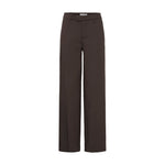 Brune wide leg bukser fra Pulz i Espresso set forfra med høj talje, lynlås og pressefolder