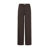 Brune wide leg bukser fra Pulz i Espresso set forfra med høj talje, lynlås og pressefolder