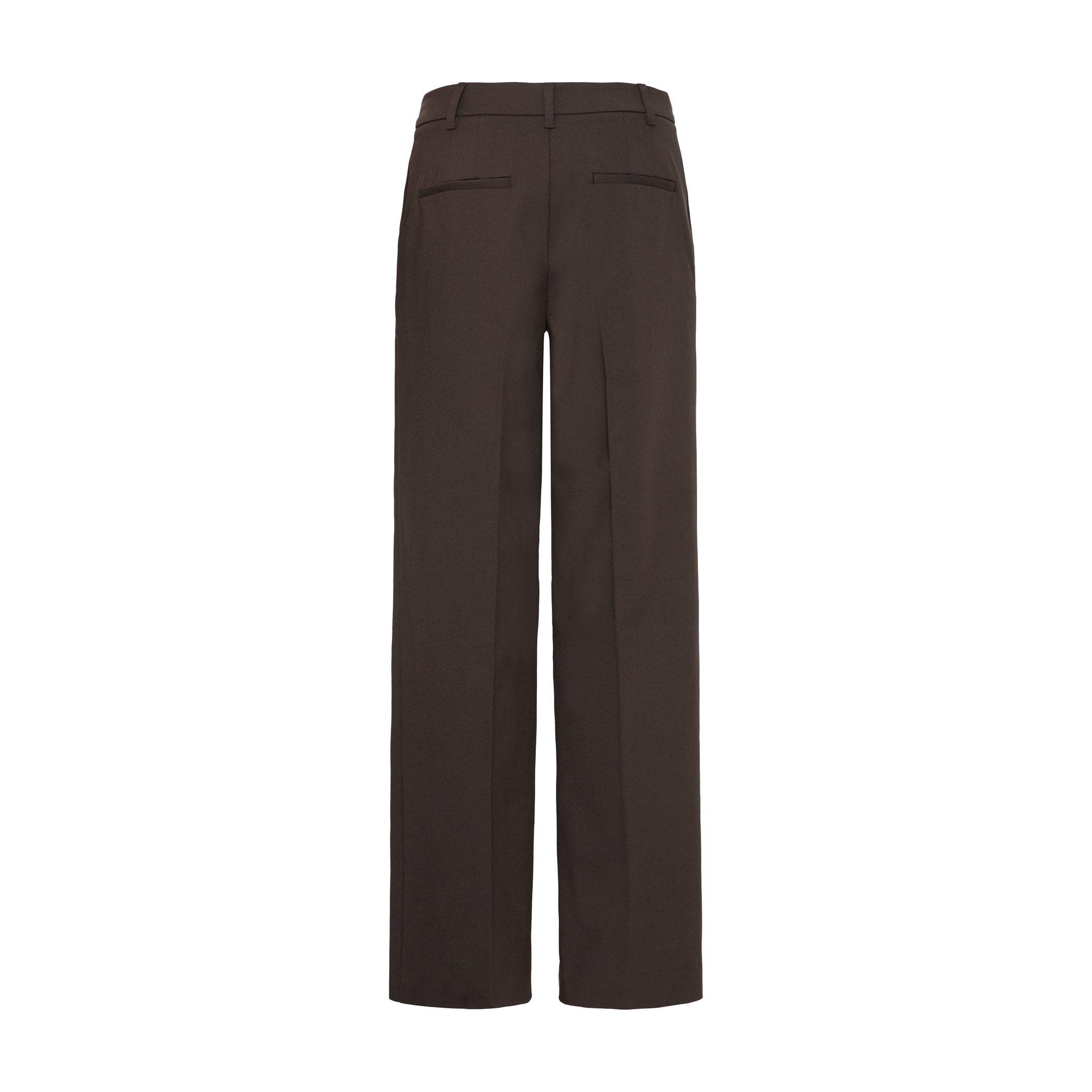 Brune wide leg bukser i Espresso set bagfra med to baglommer og bæltestropper