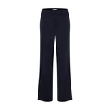 Navy wide leg bukser fra Pulz med høj talje, læg og pressefolder set forfra