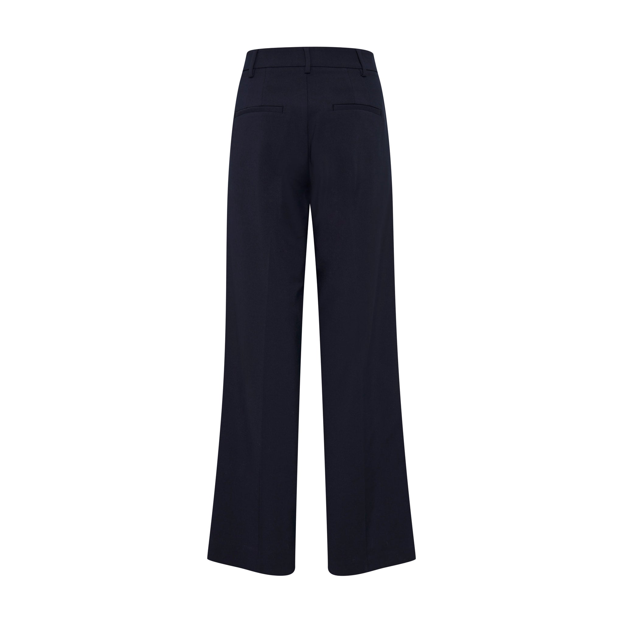 Navy wide leg bukser fra Pulz set bagfra med to baglommer og bæltestropper