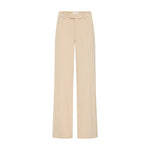Beige wide leg bukser fra Pulz med høj talje og pressefolder, set forfra