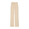 Beige wide leg bukser fra Pulz med høj talje og pressefolder, set forfra