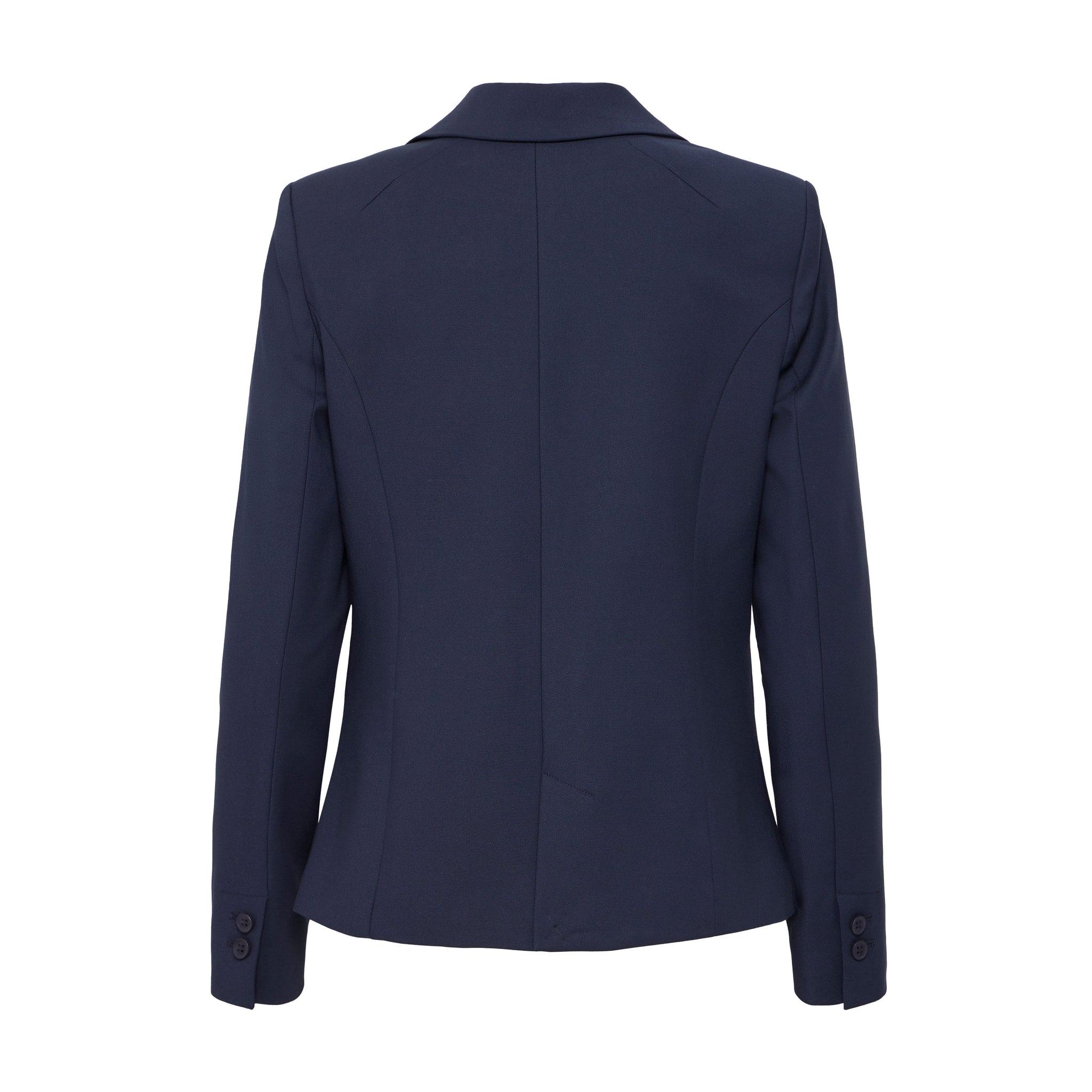 Kort navy blazer Bindy fra Pulz bagfra med syninger og to knapper ved ærmerne