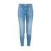 Lyseblå skinny jeans fra Pulz forfra med pyntesyninger ved forlommerne og flossede kanter forneden