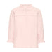 Orange bluse Daria fra Pulz i Peach Whip forfra med høj flæsekrave, hulbroderi og knapper foran