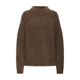 Brun Georgie pullover fra Pulz i farven Espresso med høj hals, set forfra