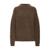 Brun Georgie pullover fra Pulz i farven Espresso med høj hals, set forfra