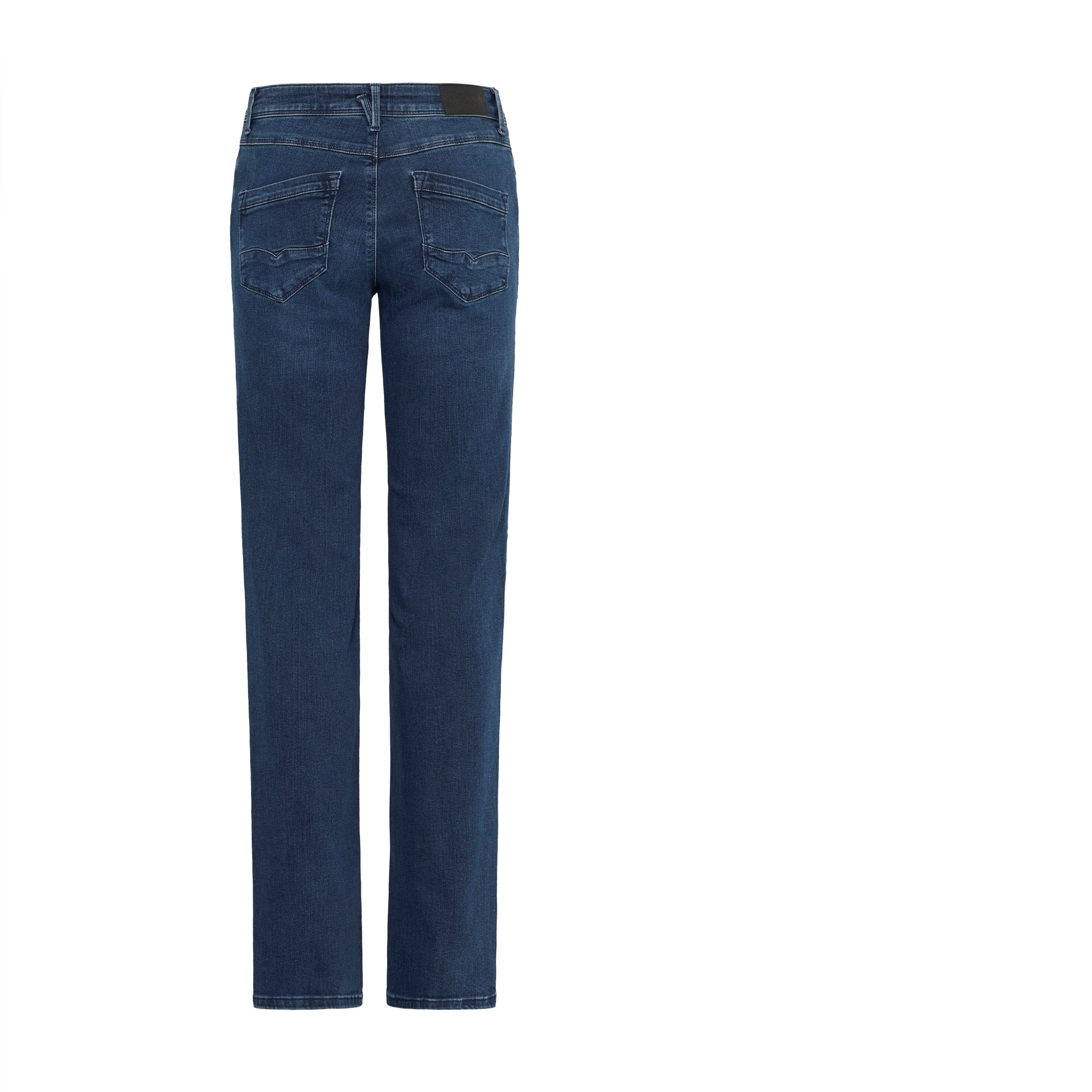 Mørkeblå Karolina straight leg jeans fra Pulz set bagfra med to baglommer