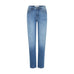 Blå straight leg jeans med høj talje fra Pulz i Medium Blue Denim set forfra