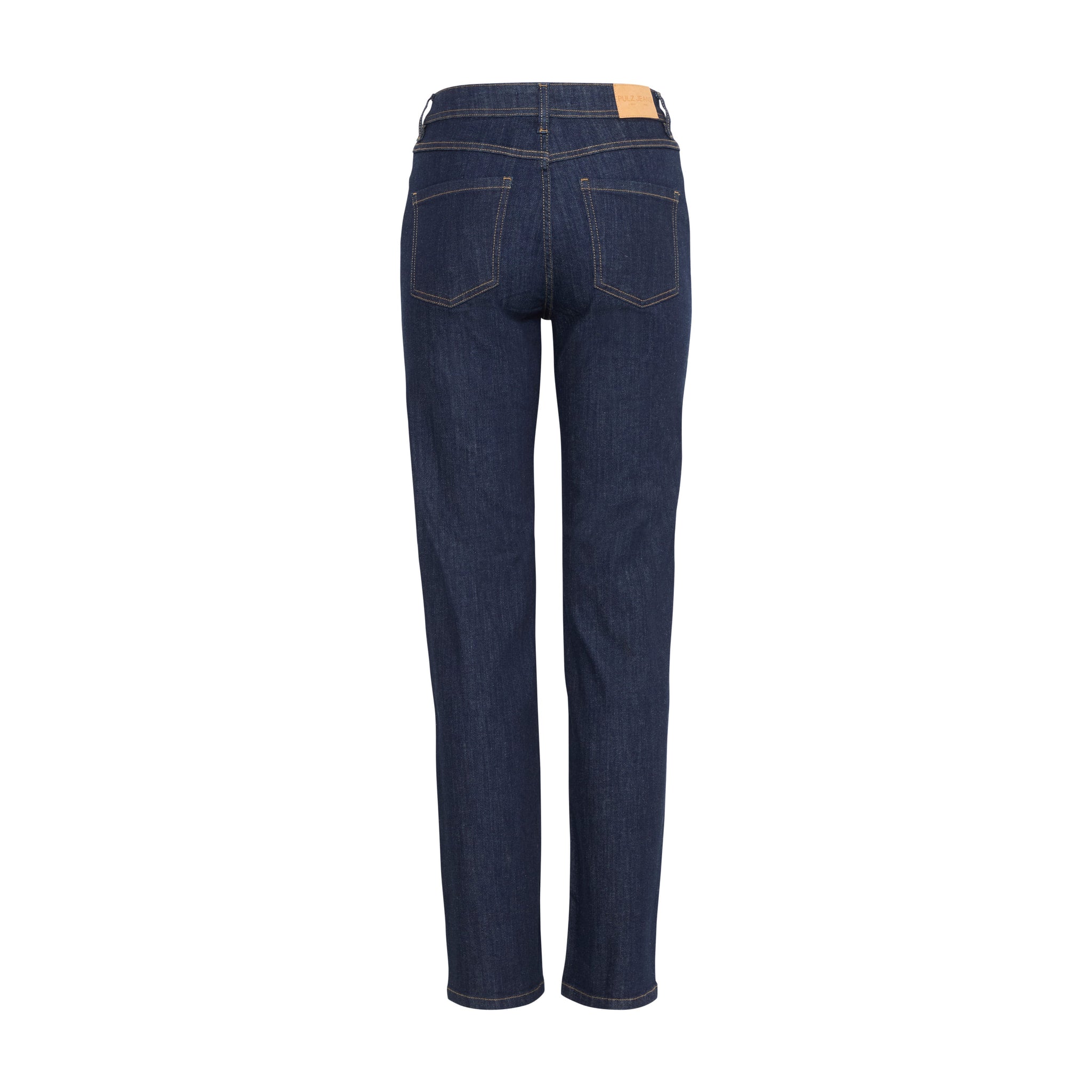 Mørkeblå Katja jeans fra Pulz set bagfra med to baglommer og mærke på linningen