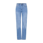 Lyseblå Kayla straight leg jeans fra Pulz med høj talje set forfra