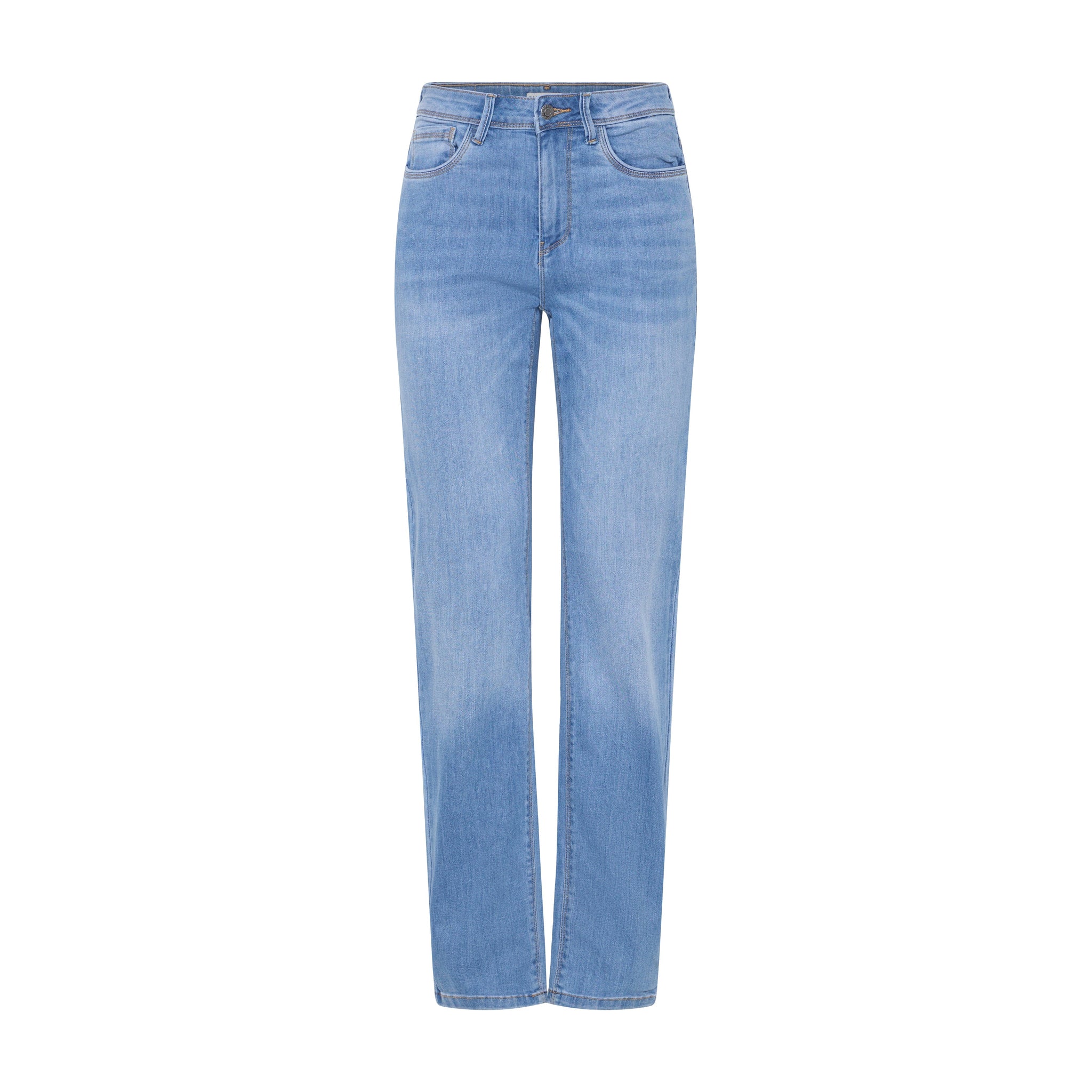 Lyseblå Kayla straight leg jeans fra Pulz med høj talje set forfra