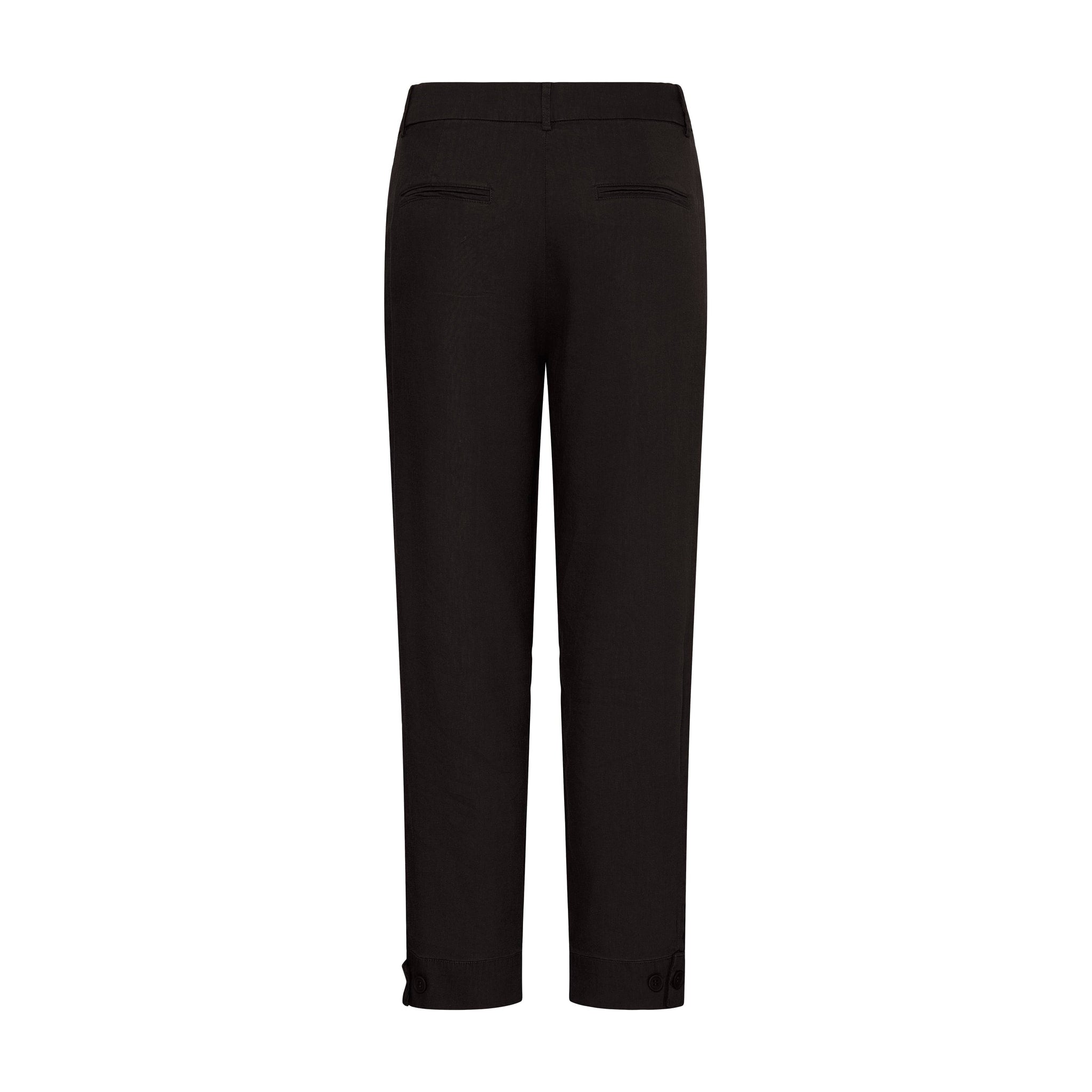 Brune bukser Luca HW Ankle Pant set bagfra med to baglommer og opslag med knap forneden