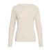 Beige Sara Boatneck pullover fra Pulz i ribstrik med bådudskæring og lange ærmer, set forfra