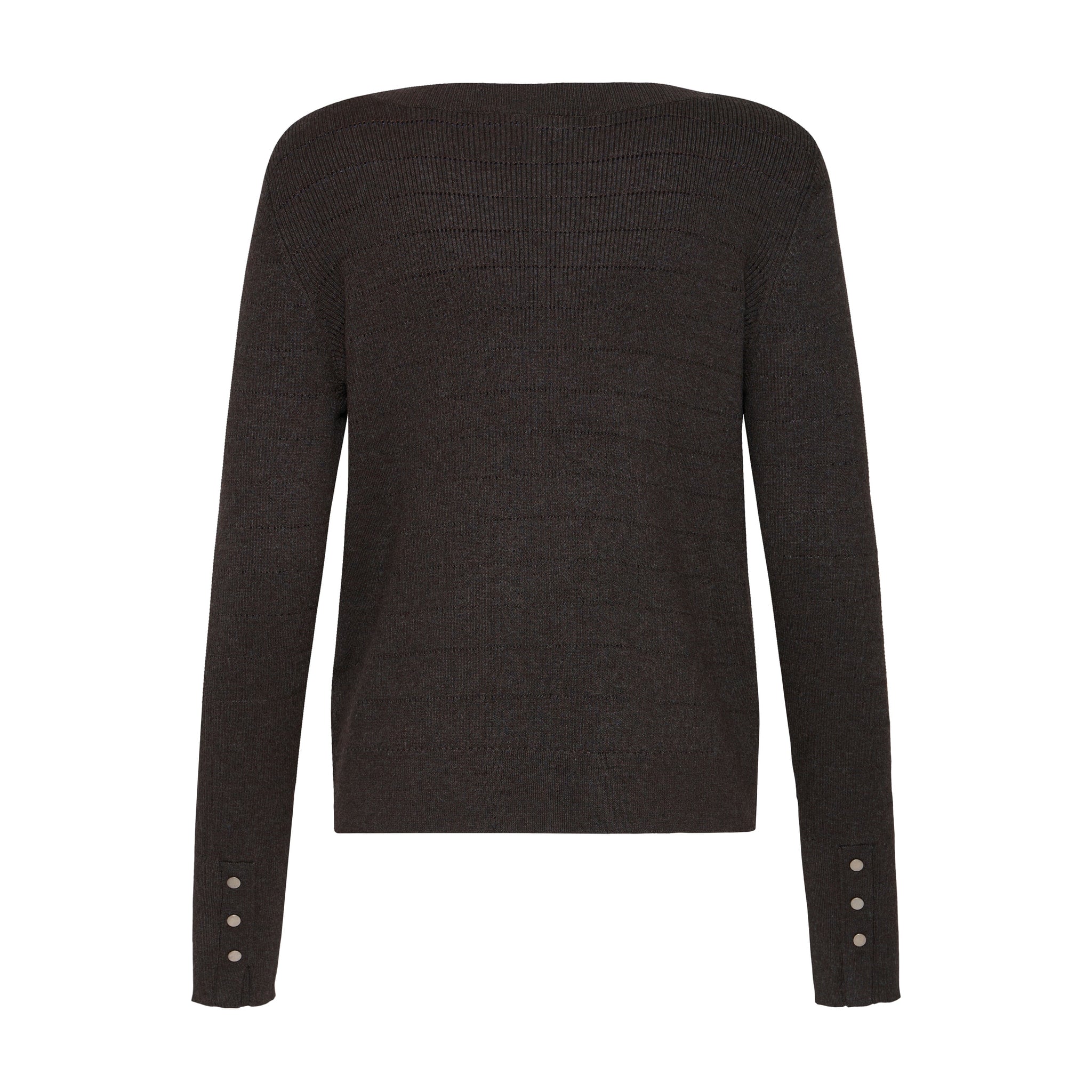 Brun pullover set bagfra med tre sølvfarvede knapper ved hver ærmekant