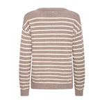 Brun stribet pullover fra Pulz set bagfra med ribkant forneden og ved ærmerne