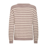 Brun stribet pullover fra Pulz set bagfra med ribkant forneden og ved ærmerne