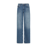 Blå wide leg jeans fra Pulz i Medium Blue Denim set forfra