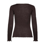Brun bluse Burlington Wool LS T-Shirt i Mole set bagfra med lange ærmer og krøllet kant ved ærmer og bund