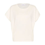 Lys kortærmet pullover Mila fra Saint Tropez i farven Ice med rund hals, set forfra