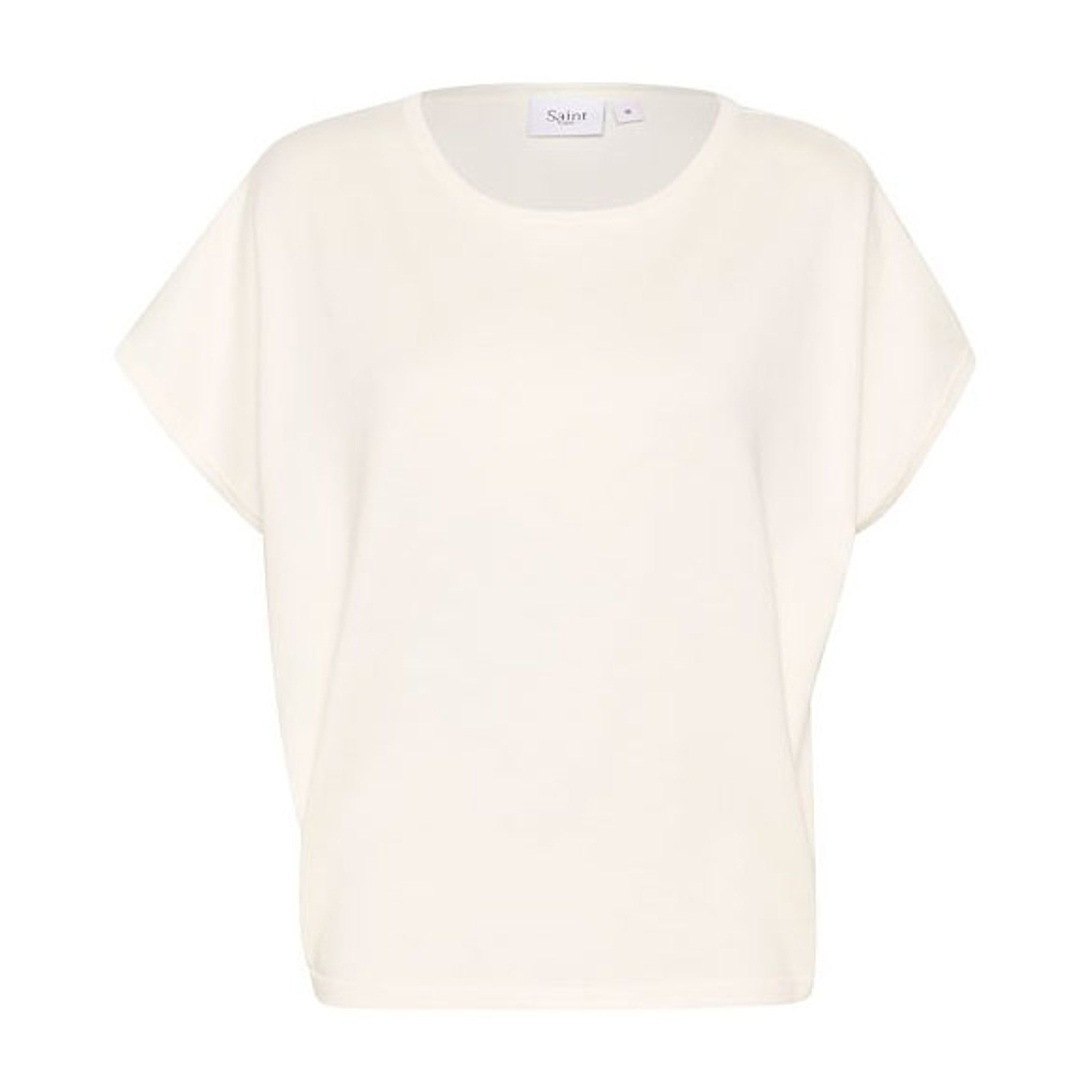 Lys kortærmet pullover Mila fra Saint Tropez i farven Ice med rund hals, set forfra