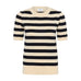 Stribet pullover i navy og lys beige fra Saint Tropez med korte puffede ærmer og rund hals, set forfra