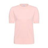 Pink kortærmet pullover fra Saint Tropez i strik med rund hals og let puffede ærmer, set forfra
