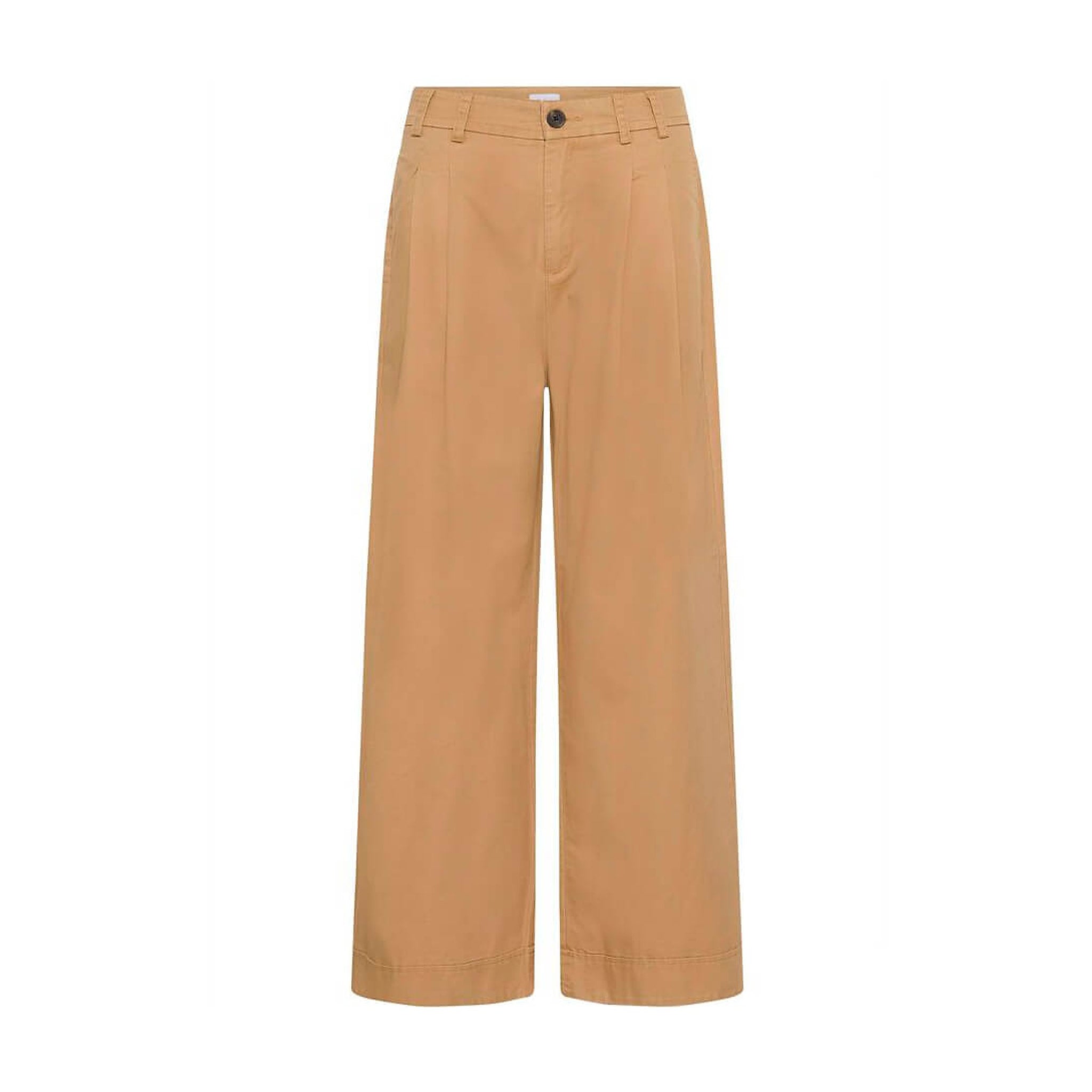 Brune wide leg bukser Parkers Pant fra Saint Tropez i Tigers Eye set forfra med læg, knap og bæltestropper