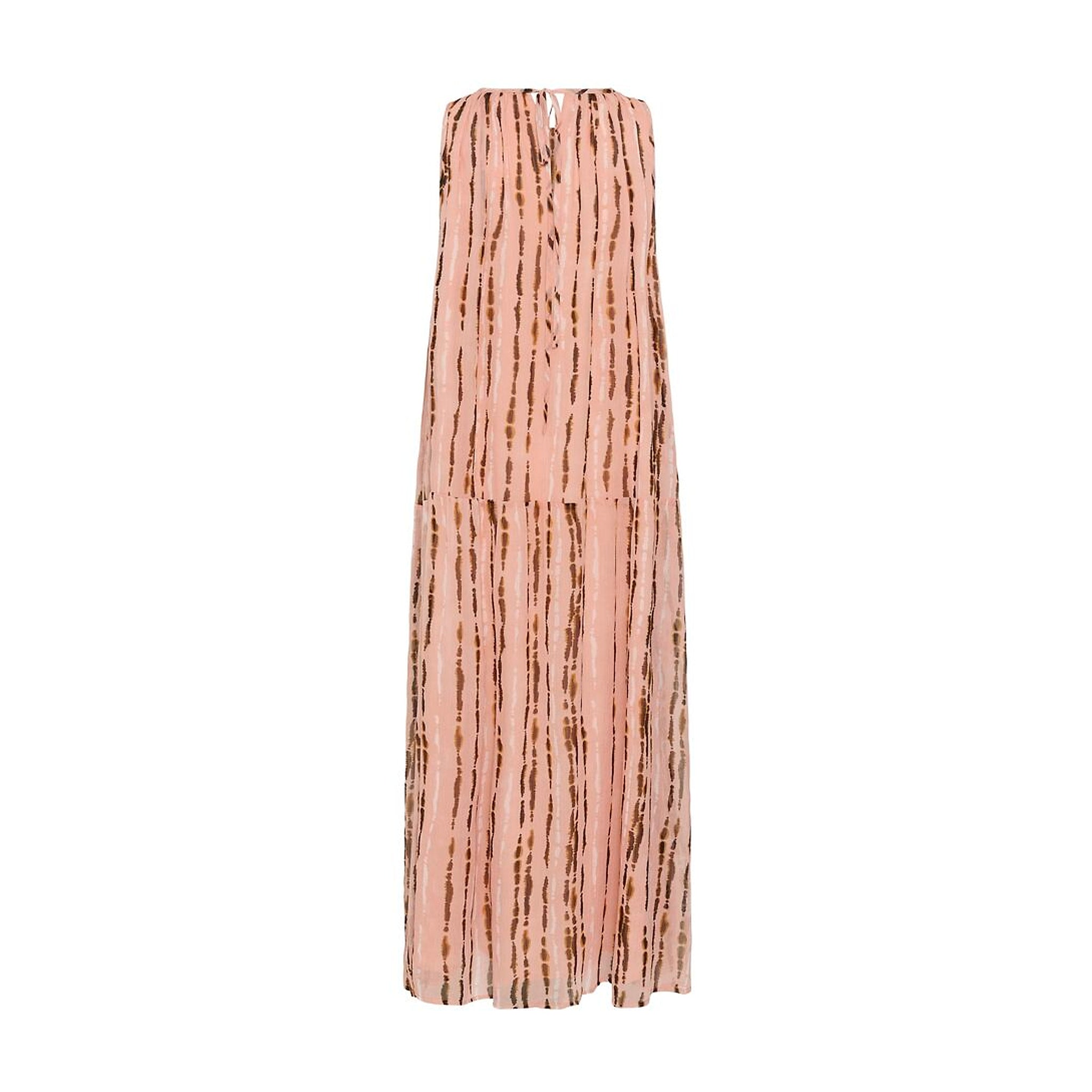 Ravena Dress i Apricot set bagfra med bindebånd i nakken og lodrette brune og hvide striber