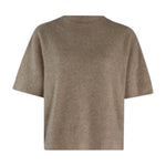 Beige meleret kortærmet strik Doanna Knit fra Six Ames set forfra med rund hals og ribkanter