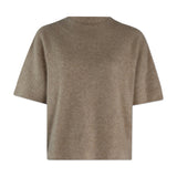 Beige meleret kortærmet strik Doanna Knit fra Six Ames set forfra med rund hals og ribkanter