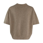 Beige meleret kortærmet strik Doanna Knit fra Six Ames set bagfra med ribkant ved bunden