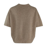 Beige meleret kortærmet strik Doanna Knit fra Six Ames set bagfra med ribkant ved bunden