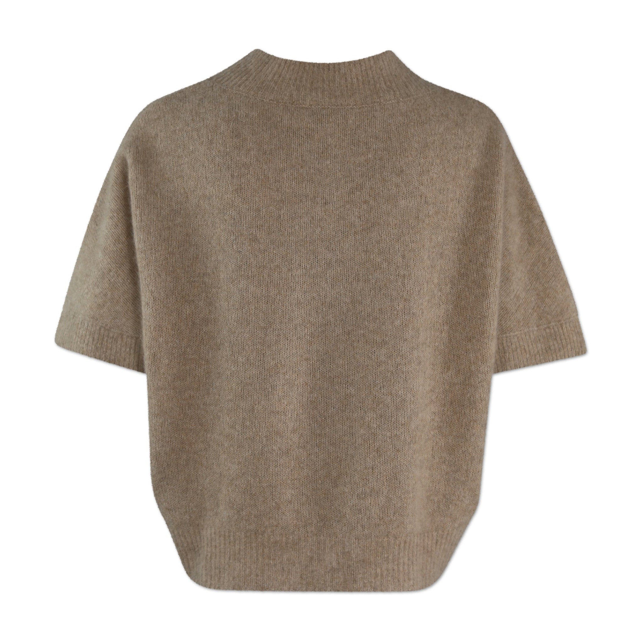 Beige meleret kortærmet strik Doanna Knit fra Six Ames set bagfra med ribkant ved bunden
