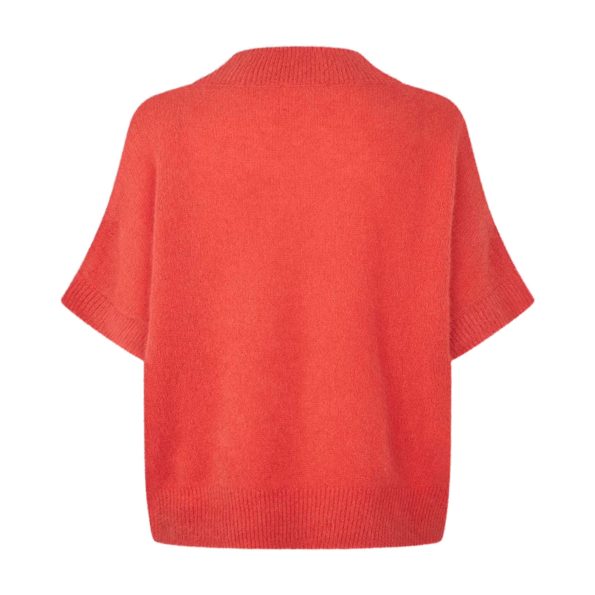 Pink kortærmet strik Doanna Knit i Sorbet fra Six Ames med ribkant forneden, set bagfra